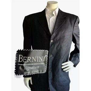 Bernini Signature Blazer Mens 42R 100% Linen 2 Btn Sport Coat Made in Italy